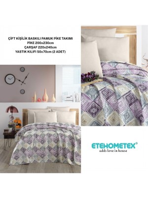 ETEHOMETEX ÇİFT KİŞİLİK BASKILI PAMUK PİKE TAKIMI FİNE 8696474231926
